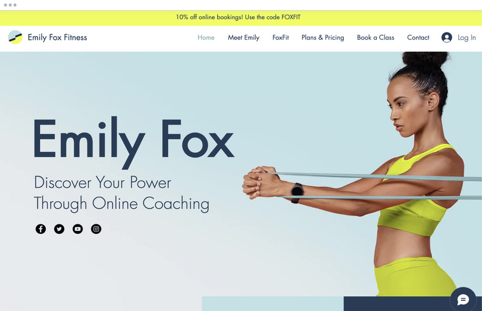 Website homepage for fitness company