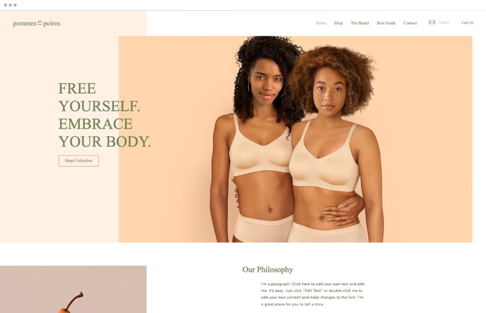 Homepage of website for intimates brand.